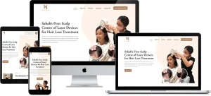 Hair loss treatment clinic responsive website design for Hair Soul displayed on various devices showcasing professional treatment imagery, results comparison, and mobile-friendly navigation
