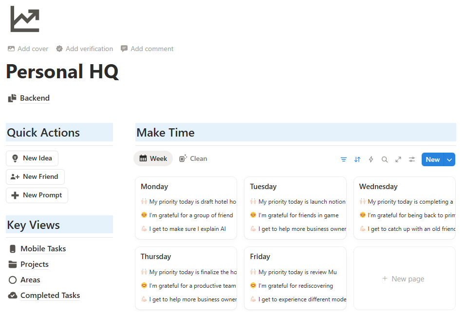 Personal HQ dashboard preview
